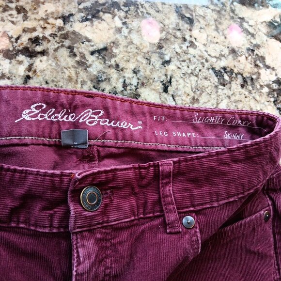 Size 4 Eddie Bauer Slightly Curvy Skinny Corduroy Pants Womens Burgundy Red - Picture 6 of 13